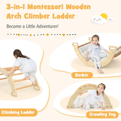 3-in-1 Wooden Climbing Arch for kids and family play, image 8