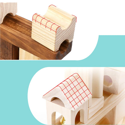 Natural wood marble run pieces with smooth child-friendly surfaces