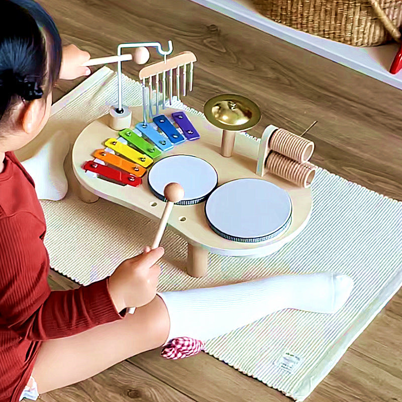 Natural wood Montessori music activity table with smooth edges