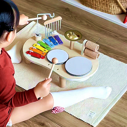 Natural wood Montessori music activity table with smooth edges