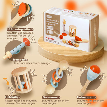 Natural wooden musical toys with smooth surfaces for little hands