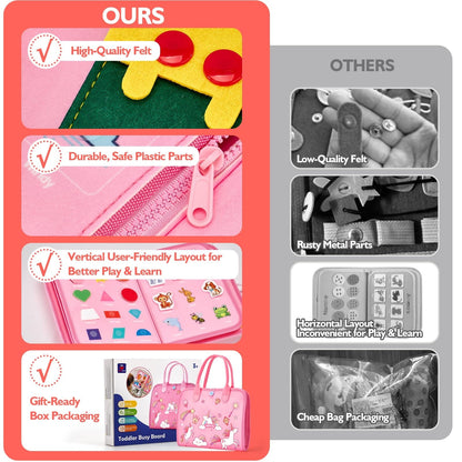 Montessori busy board with numbers and counting activities for toddlers