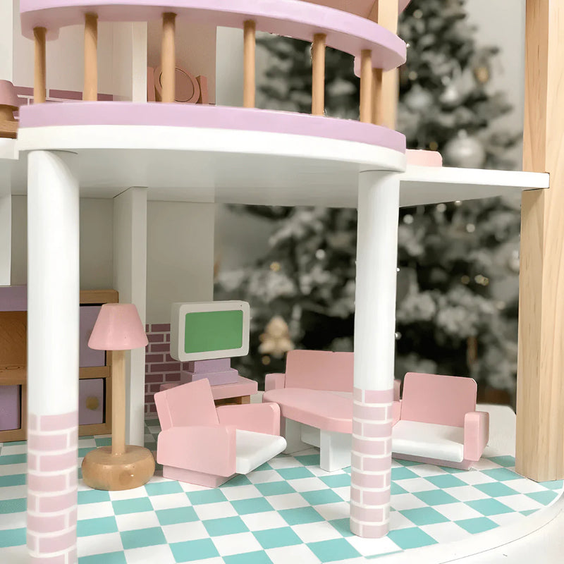 Open front dollhouse design for easy children's play