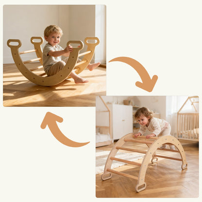 Pikler triangle set with balance board for gross motor skill development