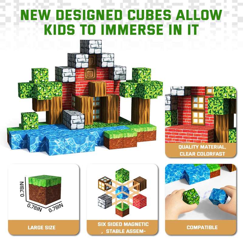 Pixel style magnetic blocks with detailed cube designs