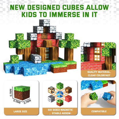 Pixel style magnetic blocks with detailed cube designs