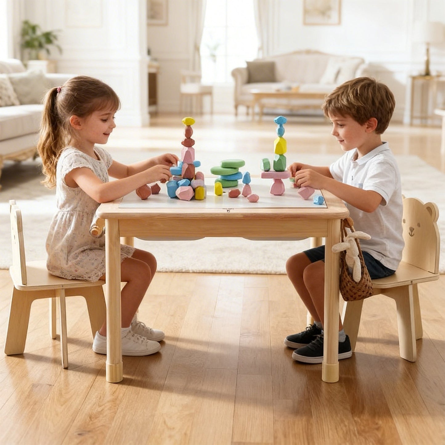 Wooden preschool learning table for puzzles crafts and activities

