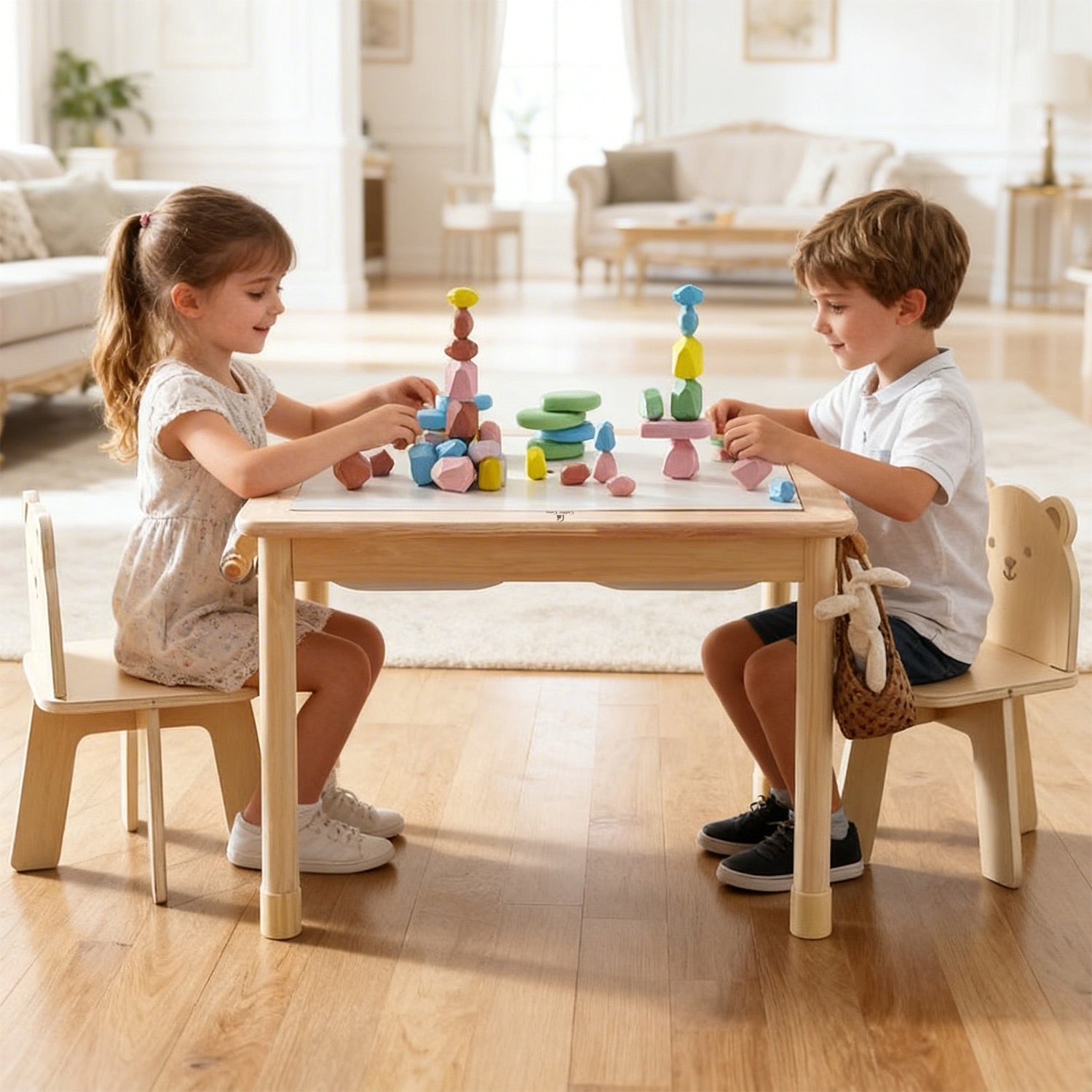 Wooden preschool learning table for puzzles crafts and activities
