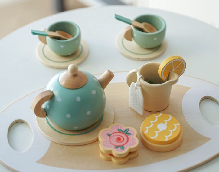Wooden Tea Set - with Wheels for kids and family play, image 3