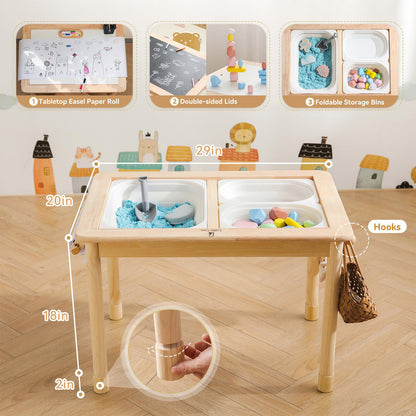 Sensory bin table for kids with organized play materials
