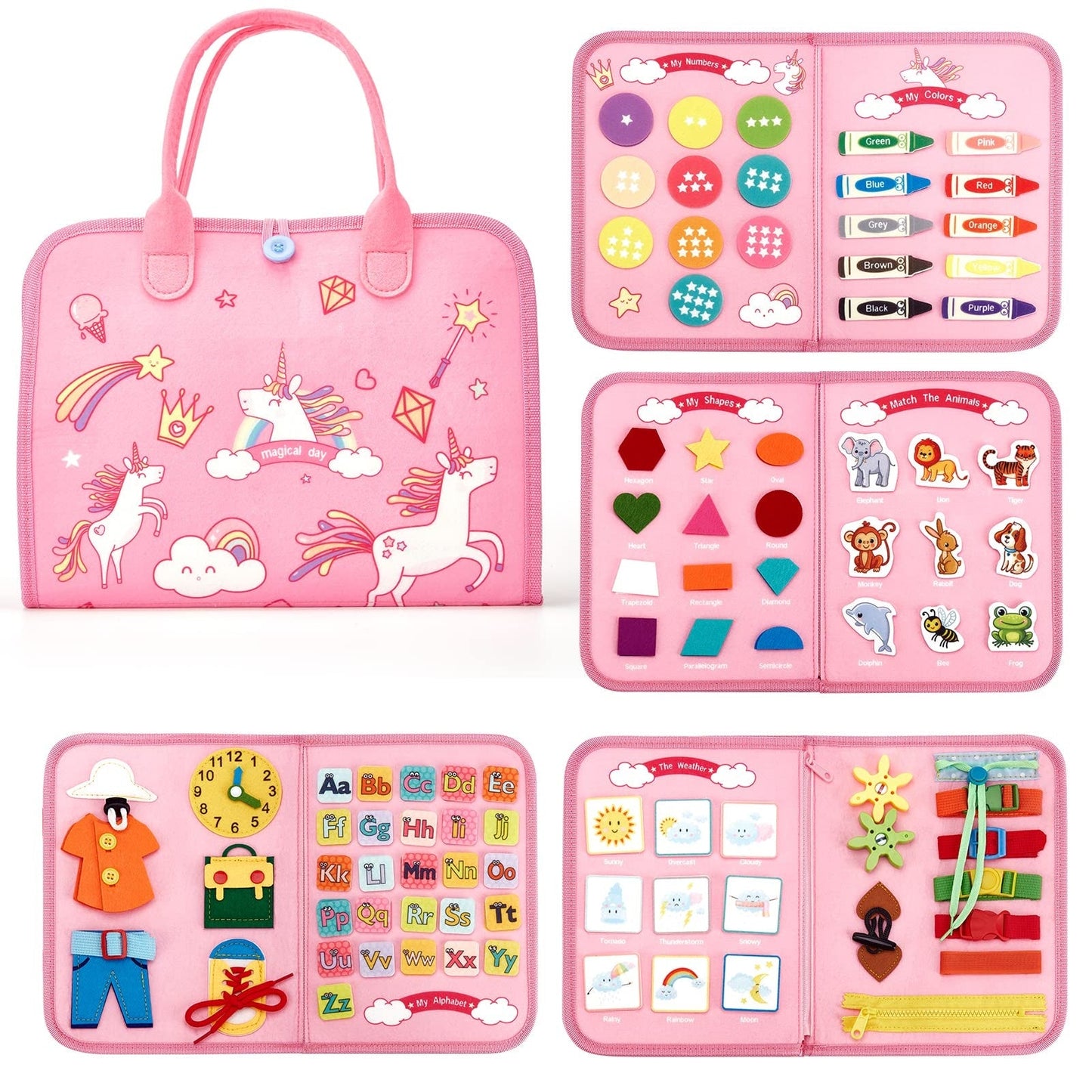 Toddler sensory board with shape sorting educational activities