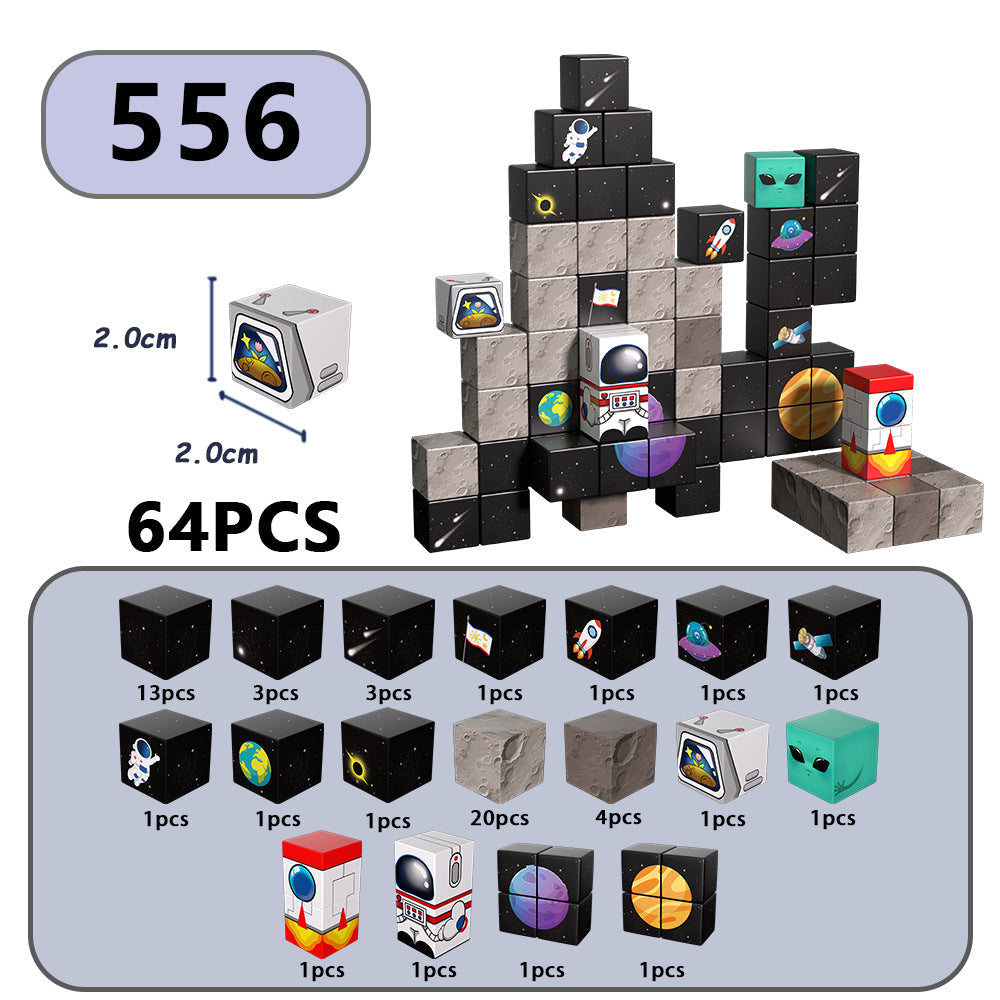 Space theme magnetic tiles for kids STEM learning