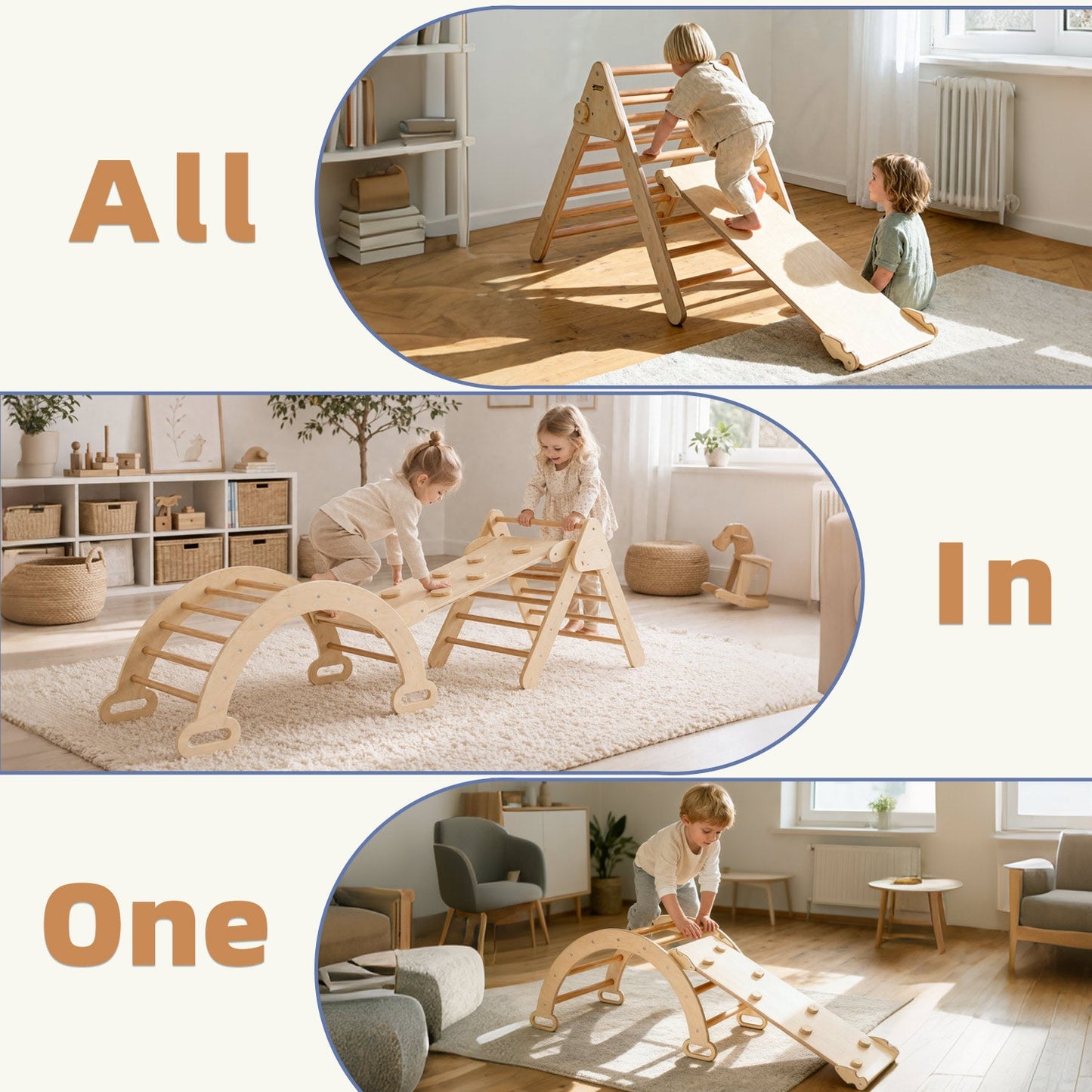 Toddler climbing triangle with wooden ramp for active indoor play
