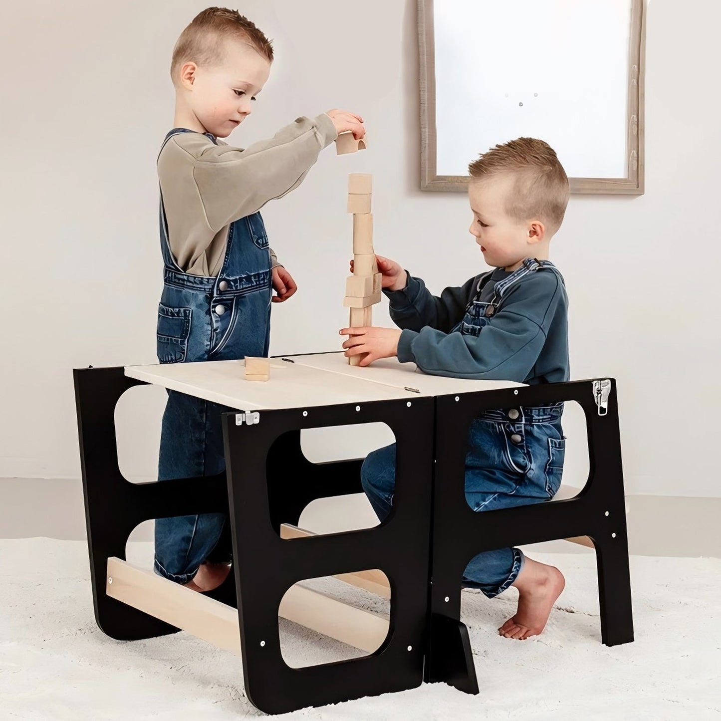 Toddler helper stool that converts into an activity table for crafts, snacks, and reading