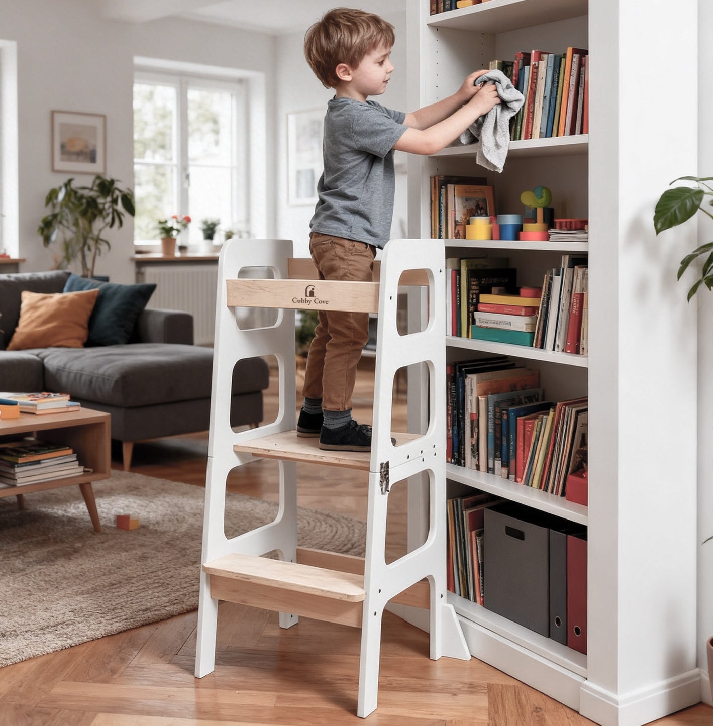 Toddler kitchen stool that transforms into a child sized play table