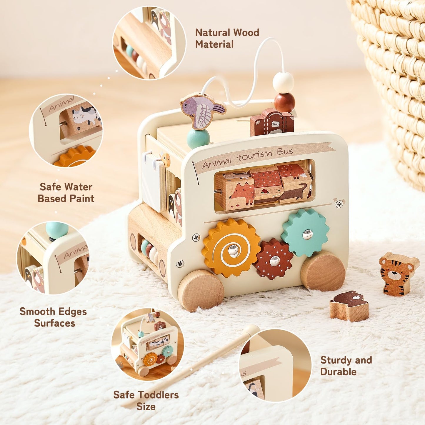 Montessori learning toy bus for toddlers and preschoolers
