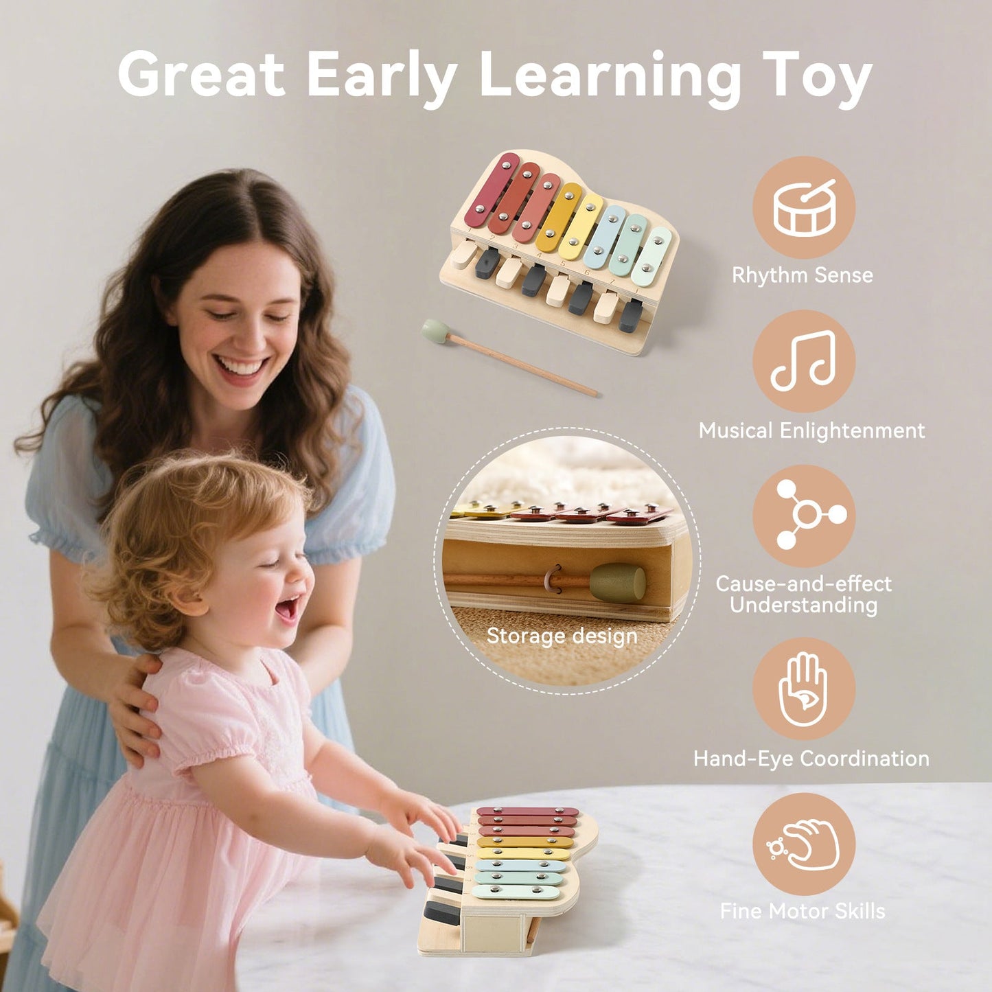 Wooden xylophone toy for children exploring music