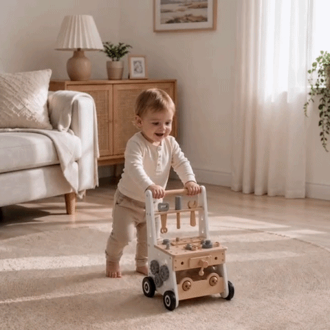 Natural wooden push walker for toddlers