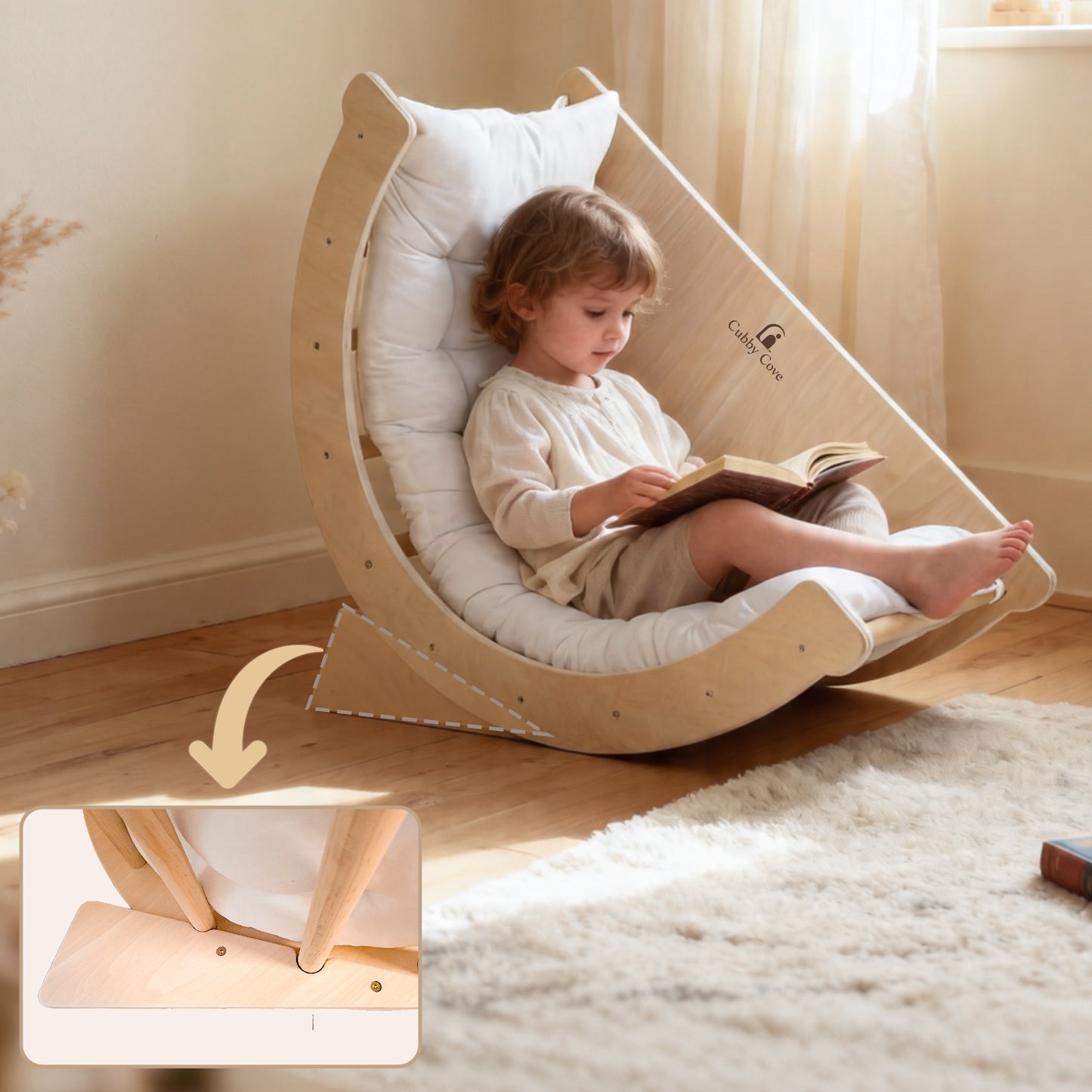 Natural wood toddler rocking arch chair for relaxing and gentle movement