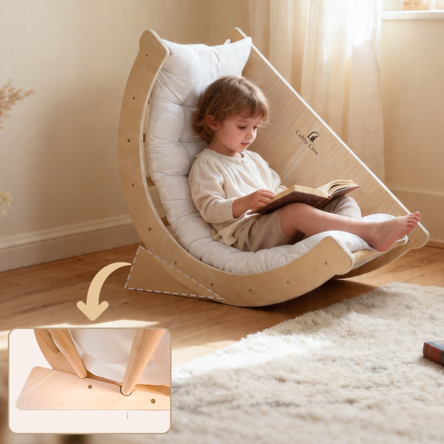 Natural wood toddler rocking arch chair for relaxing and gentle movement