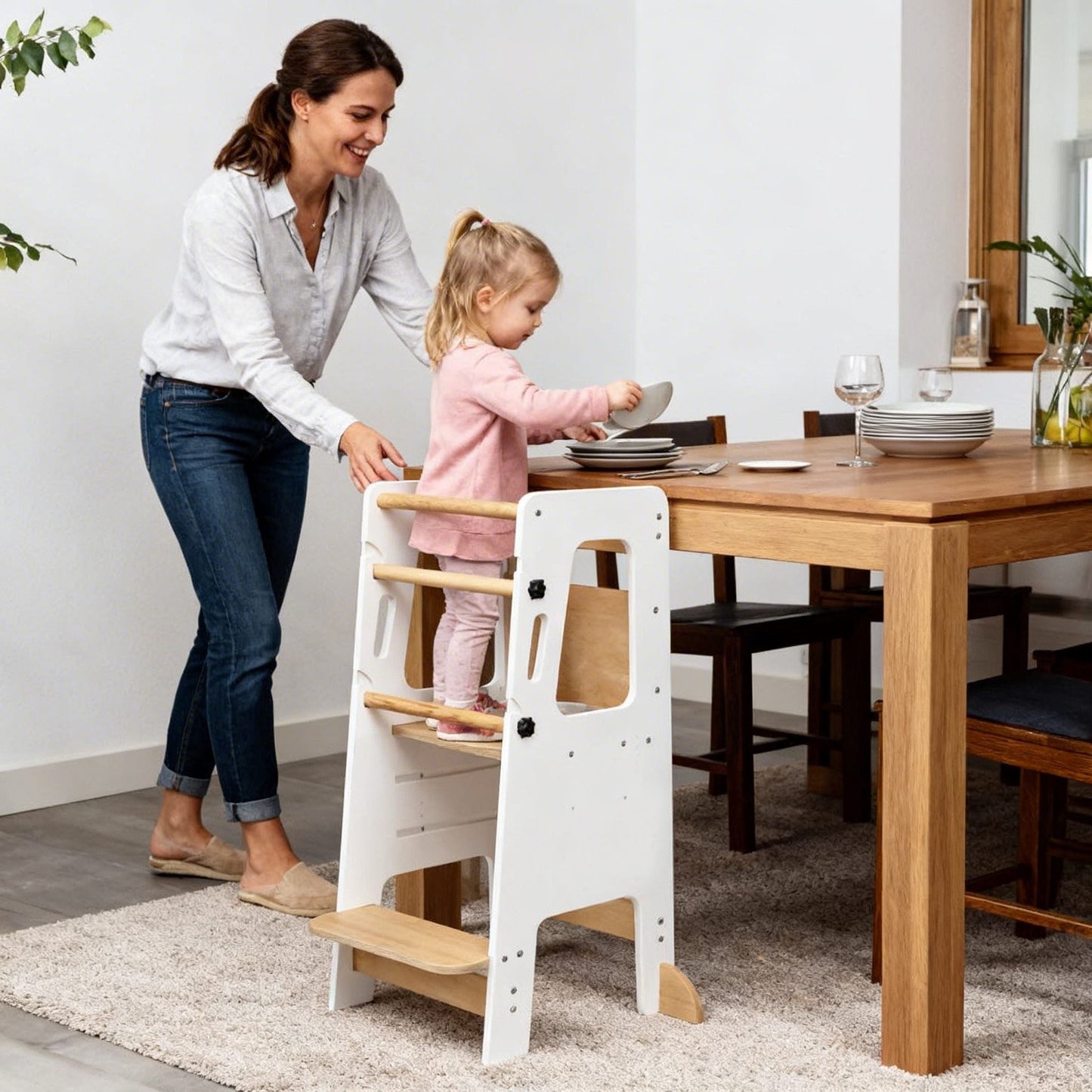 Toddler standing tower for kitchen participation and hands on learning