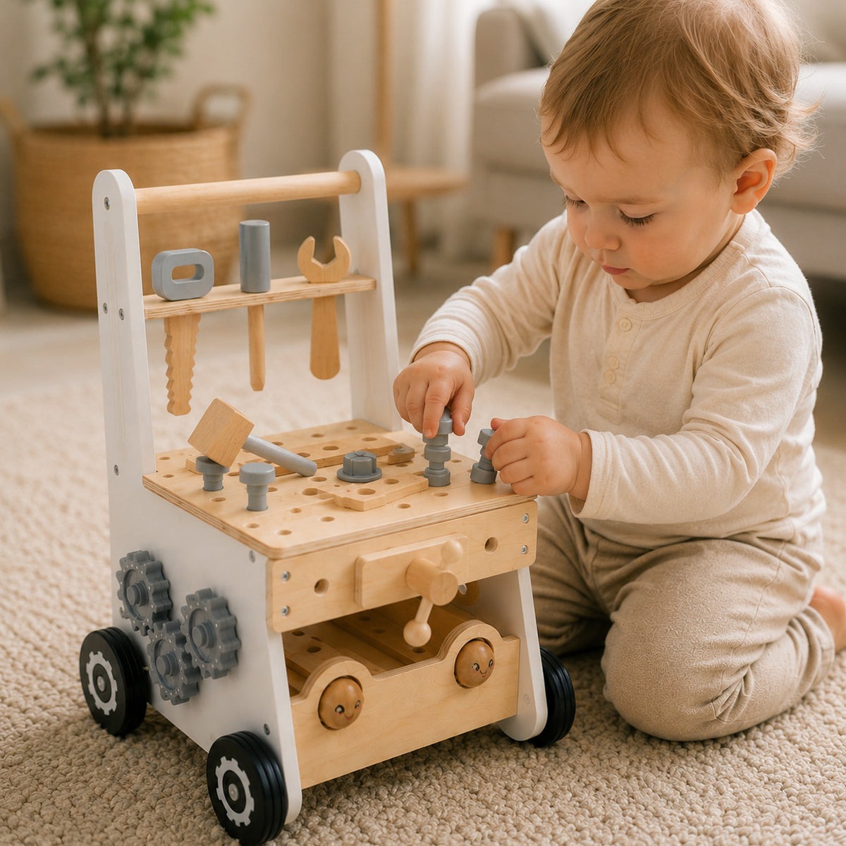 Wooden toddler tool bench for pretend play