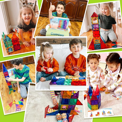 Translucent magnetic tiles building set with colorful pieces
