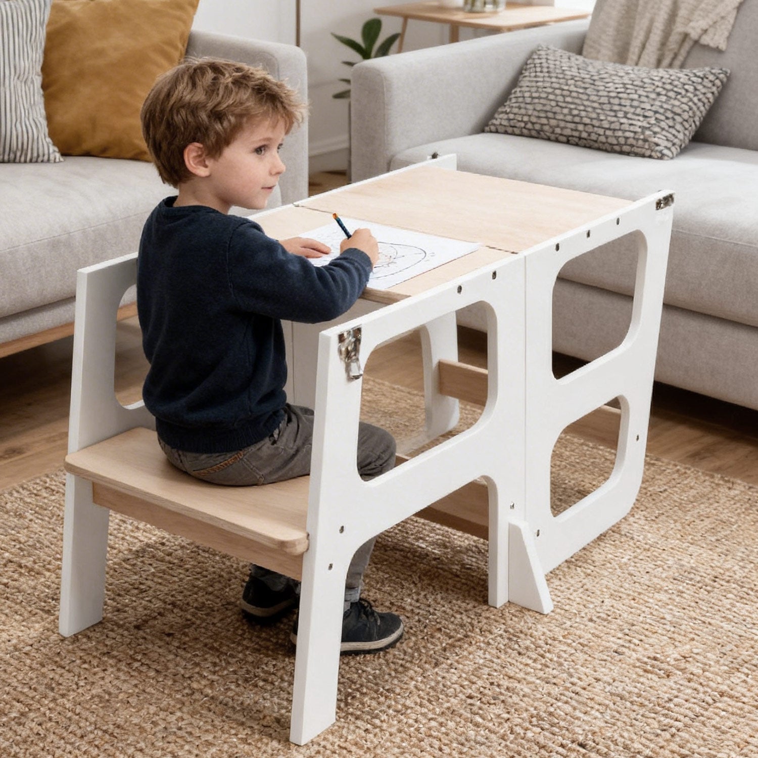 wood learning tower for toddlers with sturdy frame and versatile 3 in 1 design