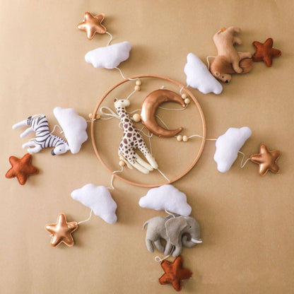 Natural wood and felt Montessori mobile for baby's visual stimulation