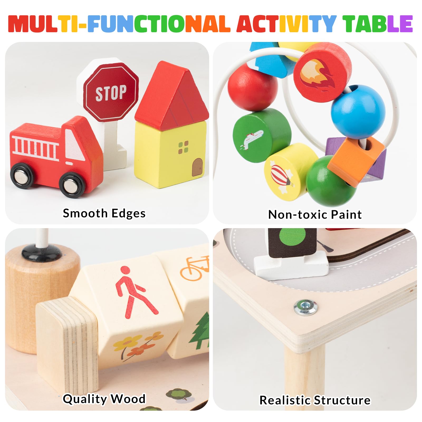 Wooden activity center helping toddlers explore and learn

