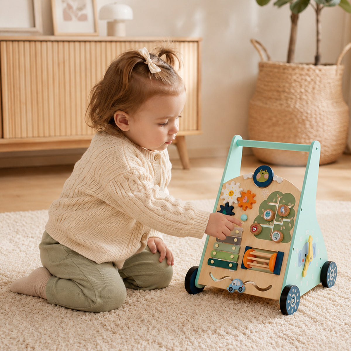 Wooden activity walker for babies approximately 12 months and up