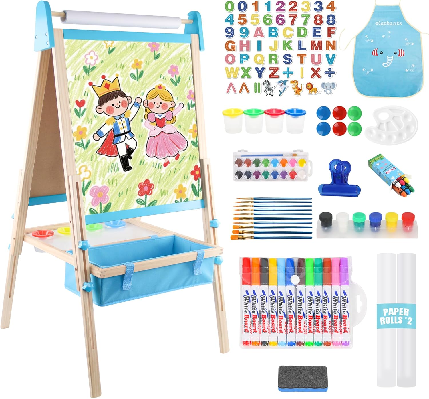 Wooden kids art easel with storage box for supplies