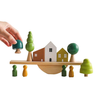 Wooden balance stacking game developing toddler creativity and coordination