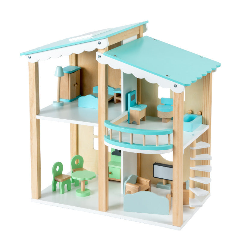 Wooden dollhouse with smooth rounded edges