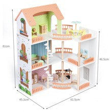 Large wooden dollhouse with furniture for kids
