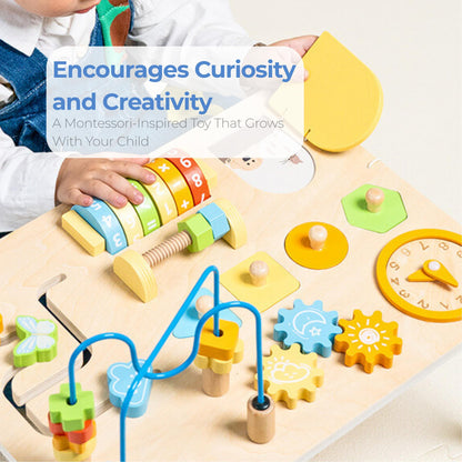 Wooden gear activity helping toddlers understand movement and cause effect