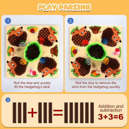 Close up view of wooden hedgehog learning game
