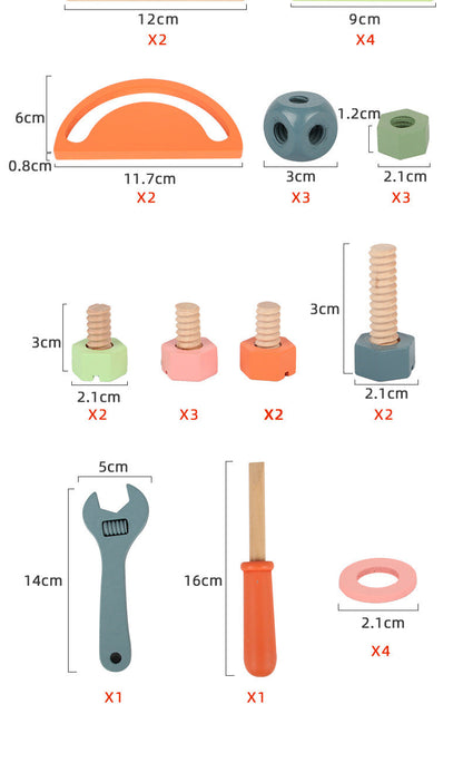 Kids Werkzeugkiste Wooden - 3-in-1 Schraubspiel With Zahnr Dern for kids and family play, image 3