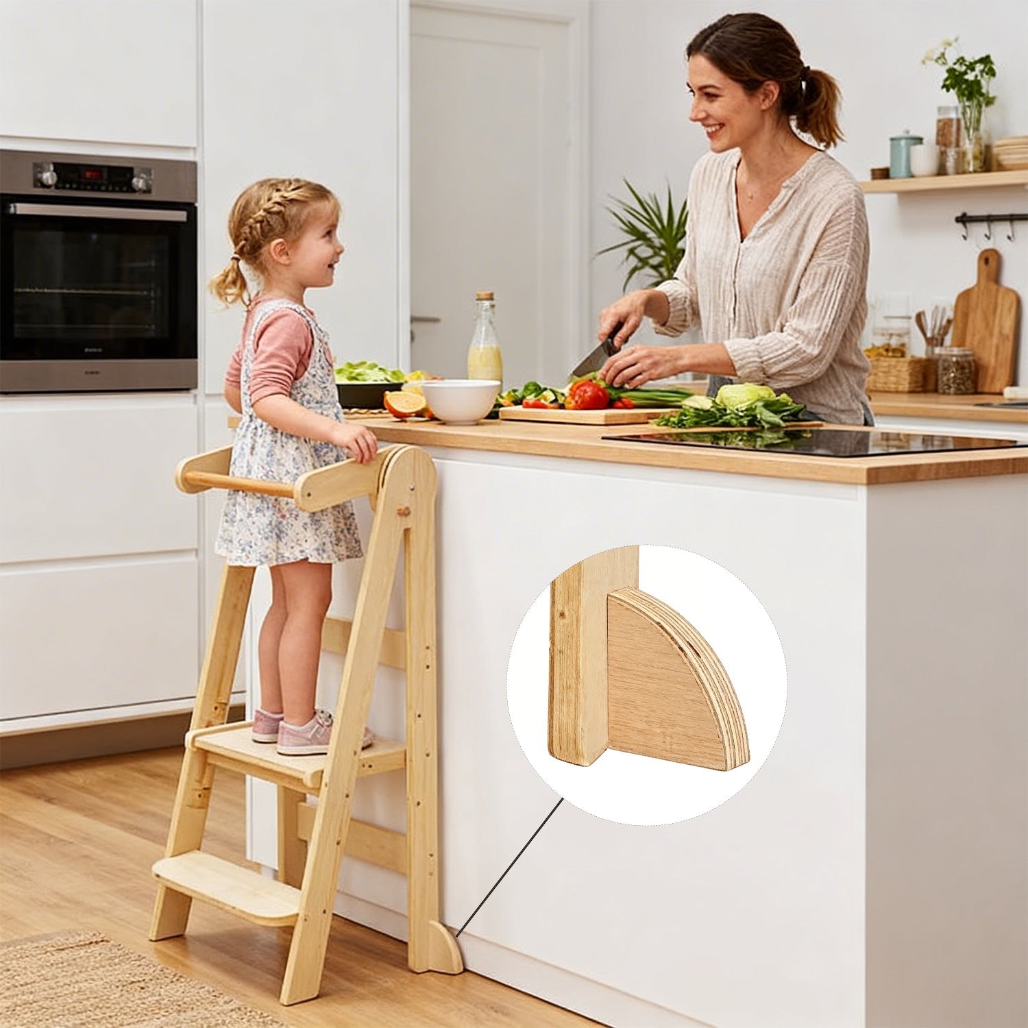 Foldable wooden learning tower space saving design