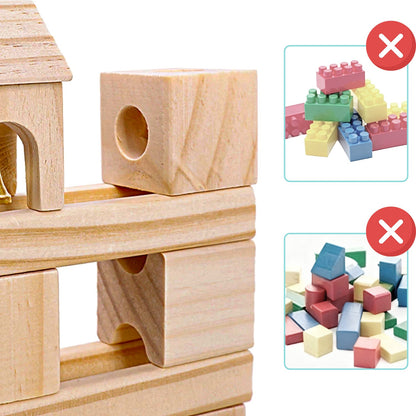Wooden marble run track design with customizable layouts