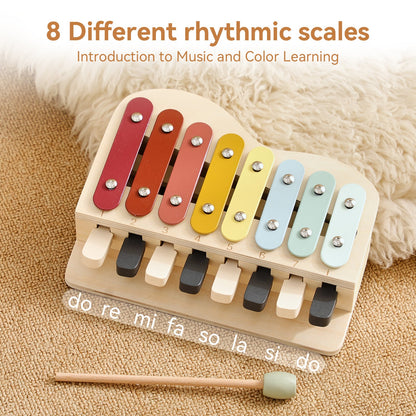 Wooden music toy with mallet for creative play