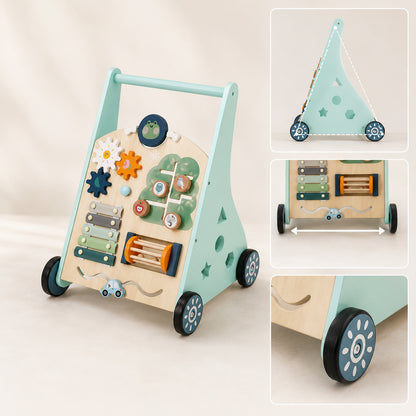 Wooden push toy designed for toddlers learning to walk