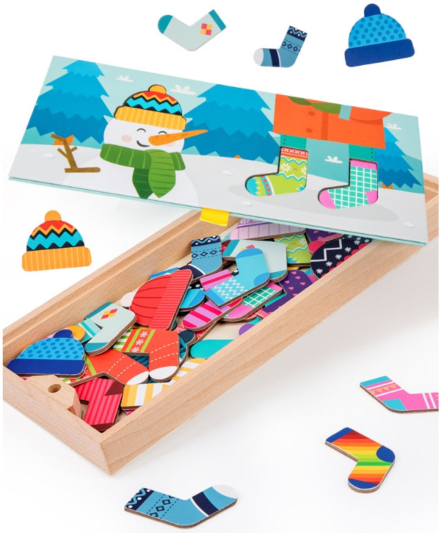 Close up view of wooden puzzle pieces

