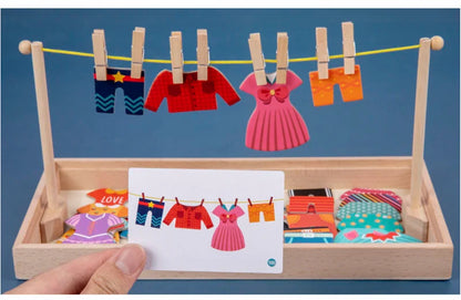 Wooden puzzle with mini clothesline activity
