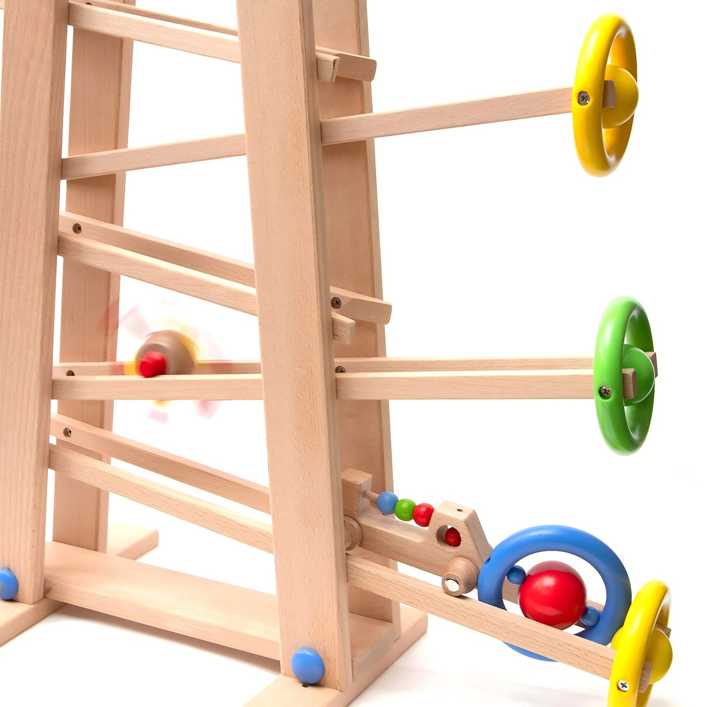 Colorful wooden rolling pieces for toddler learning and play