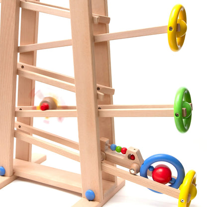 Colorful wooden rolling pieces for toddler learning and play