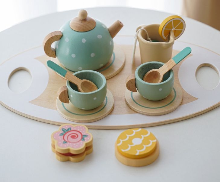 Wooden Tea Set - with Wheels for kids and family play, image 2
