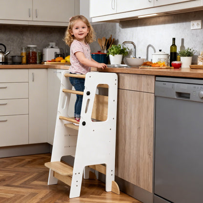 Wooden toddler step stool with side rails for added safety and stability