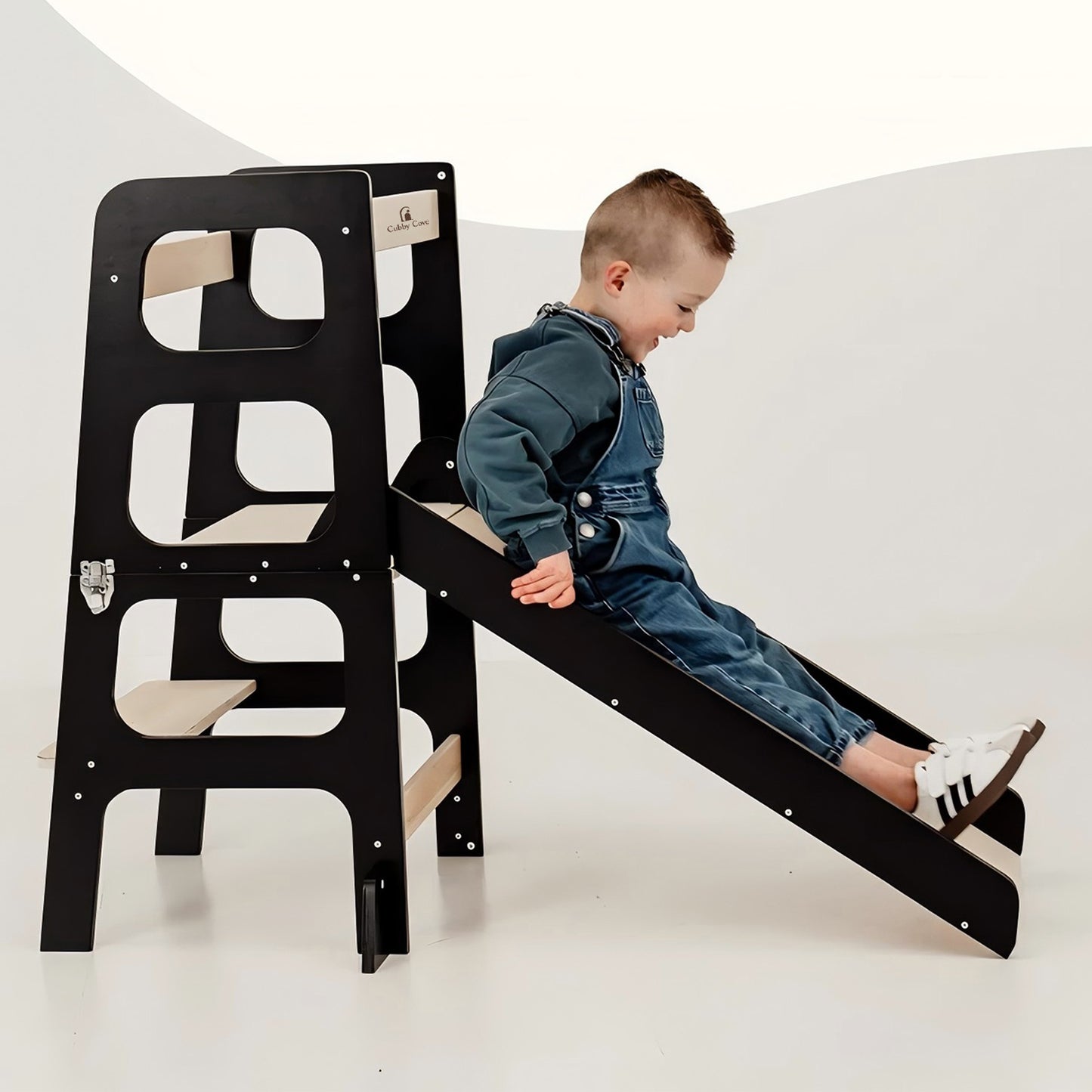 Wooden toddler tower designed for cooking, practical life activities, and playtime