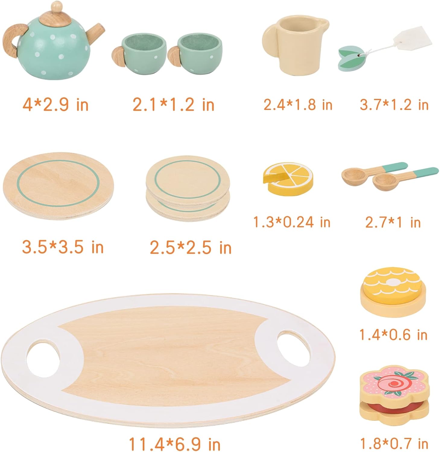 Wooden Tea Set - with Wheels for kids and family play, image 6